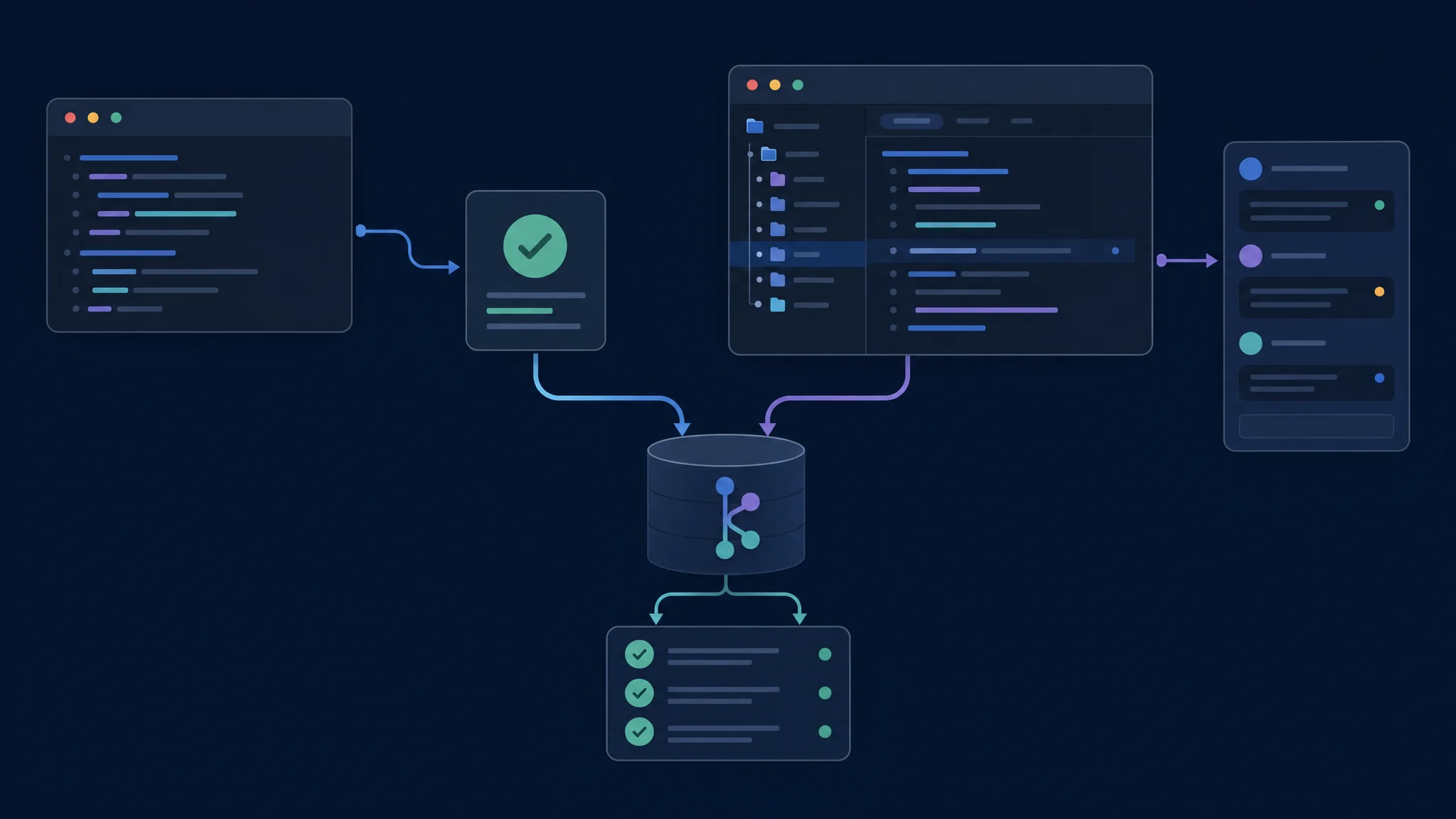 Panells d'automatització del terminal i revisió d'escriptori connectats al mateix repositori i a una llista de validació independent