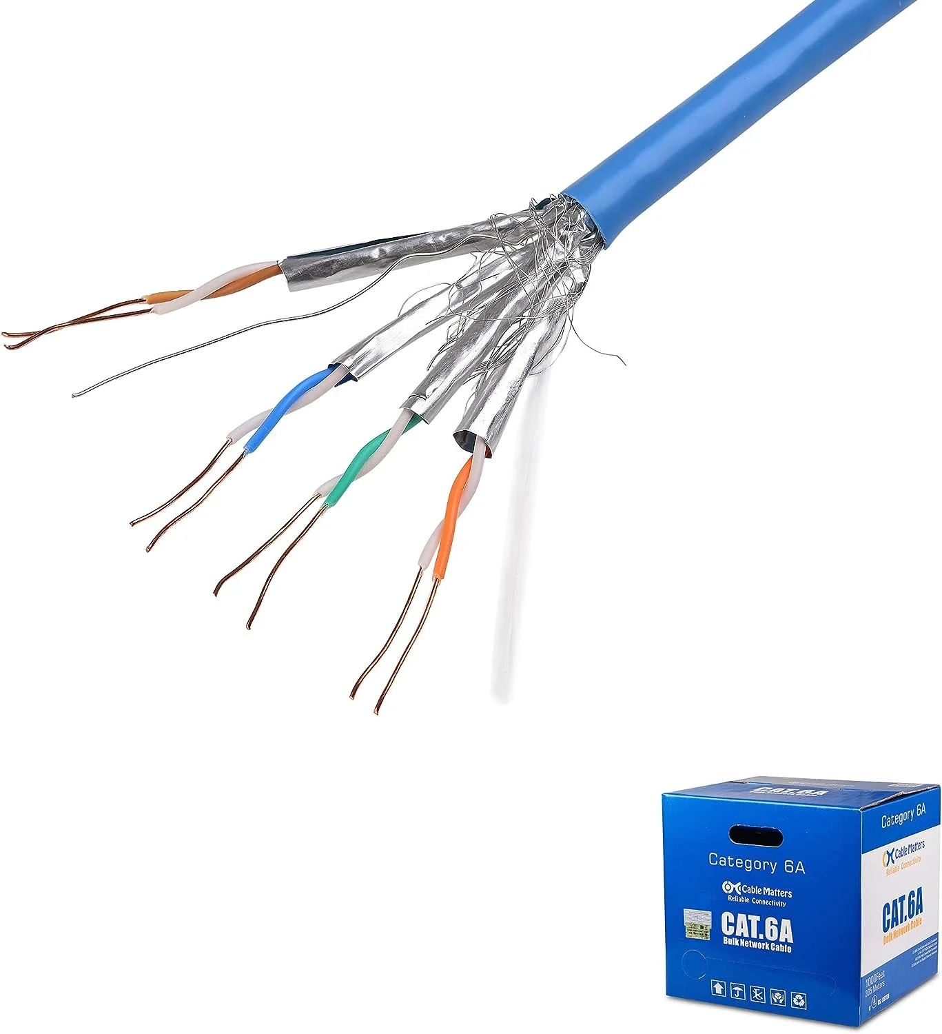 Cable Matters Cable Cat 6A blindat de coure nu per instal·lació a paret, 10Gbps, certificat UL (cm)