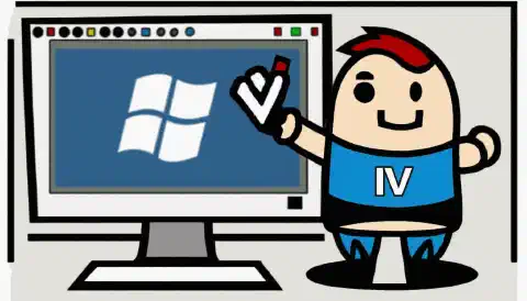 Una imatge de dibuixos animats d'una persona que sosté una memòria USB amb un logotip de Windows i una marca de verificació, davant d'una pantalla d'ordinador amb un logotip de Windows.