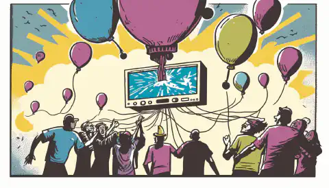 Una representació dibuixada d'un grup d'individus que exploten un globus d'heli amb una imatge d'una passarel·la LoRaWAN i un MiddleMan o un multiplexador de paquets Chirp Stack al fons.