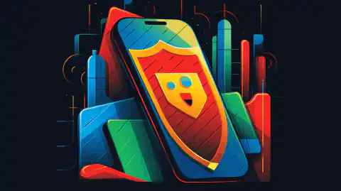 Una il·lustració de dibuixos animats acolorits que mostra un dispositiu Google Pixel amb un escut que simbolitza funcions de privadesa i seguretat millorades.