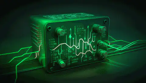 una placa de circuit verda amb forma de caixa amb símbols de connectivitat a Internet com a cables connectats.