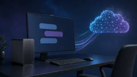 Una estació de treball d'IA local connectada a un servei al núvol per rutes de dades visibles