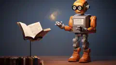 Un robot simplificat i amigable que explica acrònims tecnològics a un principiants amb entusiasme.